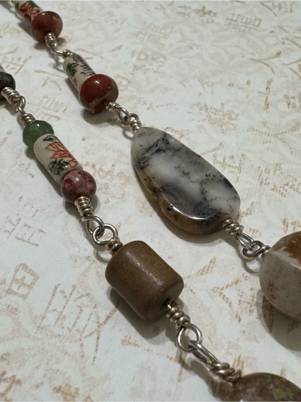 HANDMADE STERLING AND JASPER EXTRA LONG NECKLACE